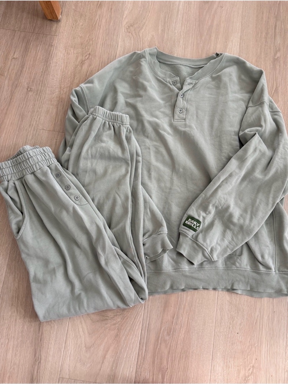 Daily Drills Sage Green Henley Sweatshirt & Jogger Lounge Set